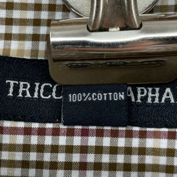 Tricots St Raphael Shirt Mens Large Button Up Brown Plaid Long Sleeve Collared - Picture 9 of 12